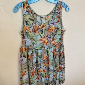 Vintage Hawaiian Womens Sleeveless Mini Dress Cream Bird of Paradise Tropical S